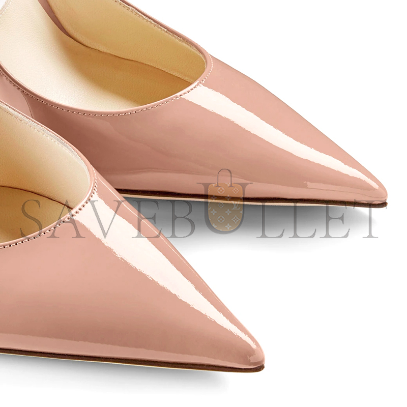 JIMMY CHOO BING 100 BALLET PINK PATENT LEATHER MULES WITH CRYSTAL STRAP BING100PAT
